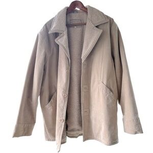 Tan Suede Button Down Jacket Size 2XL Sherpa Lined Allegra Donna Adler